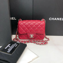 Load image into Gallery viewer, Chanel mini square 17cm red caviar, silver hdw
