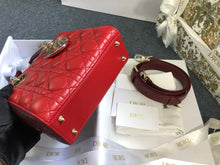 Load image into Gallery viewer, Lady Dior small two tone burgundy red cannage lambskin, with gold hdw 2024
