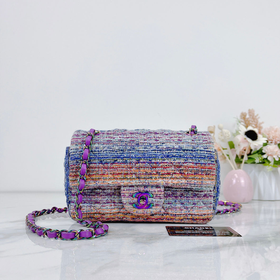 Rare Chanel mini tweed rainbow with with rainbow hdw
