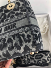 Load image into Gallery viewer, Christian Dior Grey and Black Leopard Pattern Mizza Embroidery Medium Lady D-Lite Bag Pale Gold Hardware
