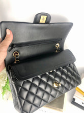 Load image into Gallery viewer, Chanel black medium lambskin classic, with gold hdw
