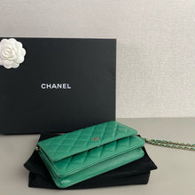 Load image into Gallery viewer, Chanel woc green lambskin with gold hdw.
