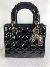 Load image into Gallery viewer, Lady Dior small black patent leather with gold hdw
