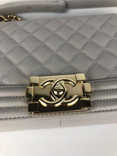 Load image into Gallery viewer, Chanel 2022 grey caviar old medium boy bag, light gold hdw
