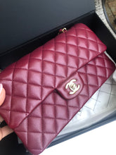 Load image into Gallery viewer, Chanel burgundy red caviar medium classic flap, light gold hdw chip full set
