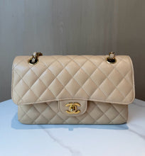 Load image into Gallery viewer, Chanel small beige caviar classic flap, gold hdw chip
