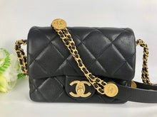 Load image into Gallery viewer, Chanel Black caviar coins mini with aged gold hdw
