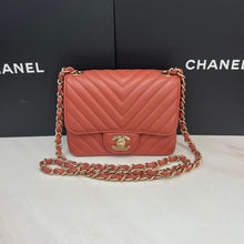 Load image into Gallery viewer, Chanel mini square pink chevron, gold hdw
