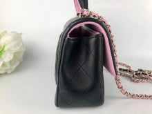 Load image into Gallery viewer, Chanel 2023 black / pink mini top handle lambksin, with light gold hardware
