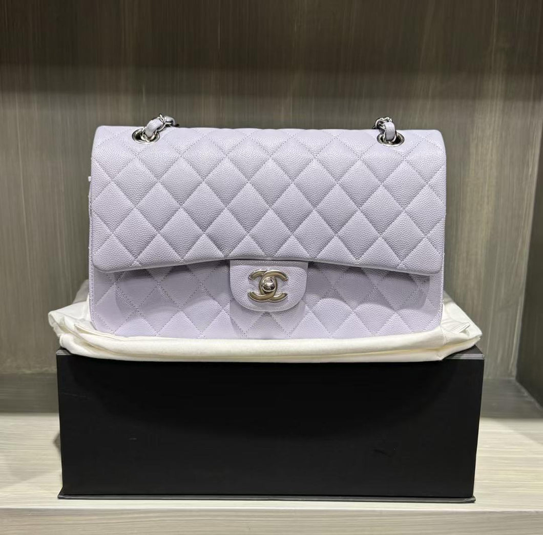 Chanel 21k purple lilac classic flap caviar, silver hdw