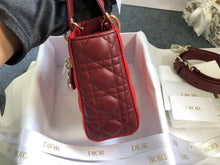 Load image into Gallery viewer, Lady Dior small two tone burgundy red cannage lambskin, with gold hdw 2024
