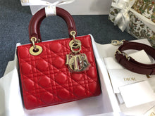 Load image into Gallery viewer, Lady Dior small two tone burgundy red cannage lambskin, with gold hdw 2024
