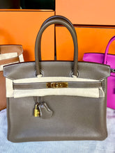Load image into Gallery viewer, Hermes Birkin 30 etoupe with gold hdw, clemence leather. Stamp C (2018)
