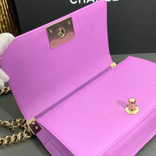 Load image into Gallery viewer, Chanel small purple caviar boy, gold hdw
