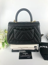 Load image into Gallery viewer, Chanel small black caviar chevron coco handle, light gold hdw
