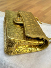 Load image into Gallery viewer, Chanel 19A very rare Egyptian Gold croc embossed calfskin small classic flap, brushed gold hdw
