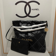 Load image into Gallery viewer, Chanel 22 black medium calfskin in contract stitching, with pouch
