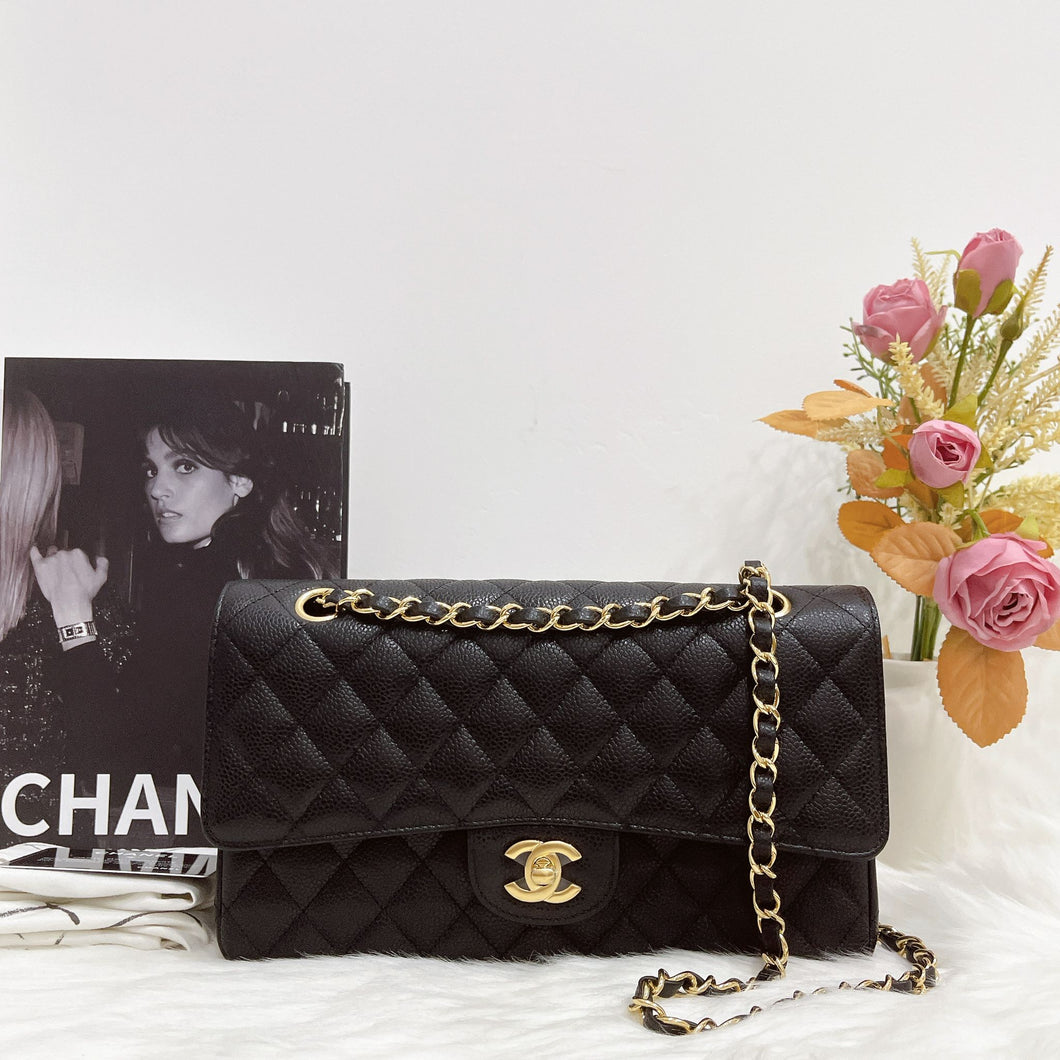 Chanel black caviar classic flap, gold hdw 28 series