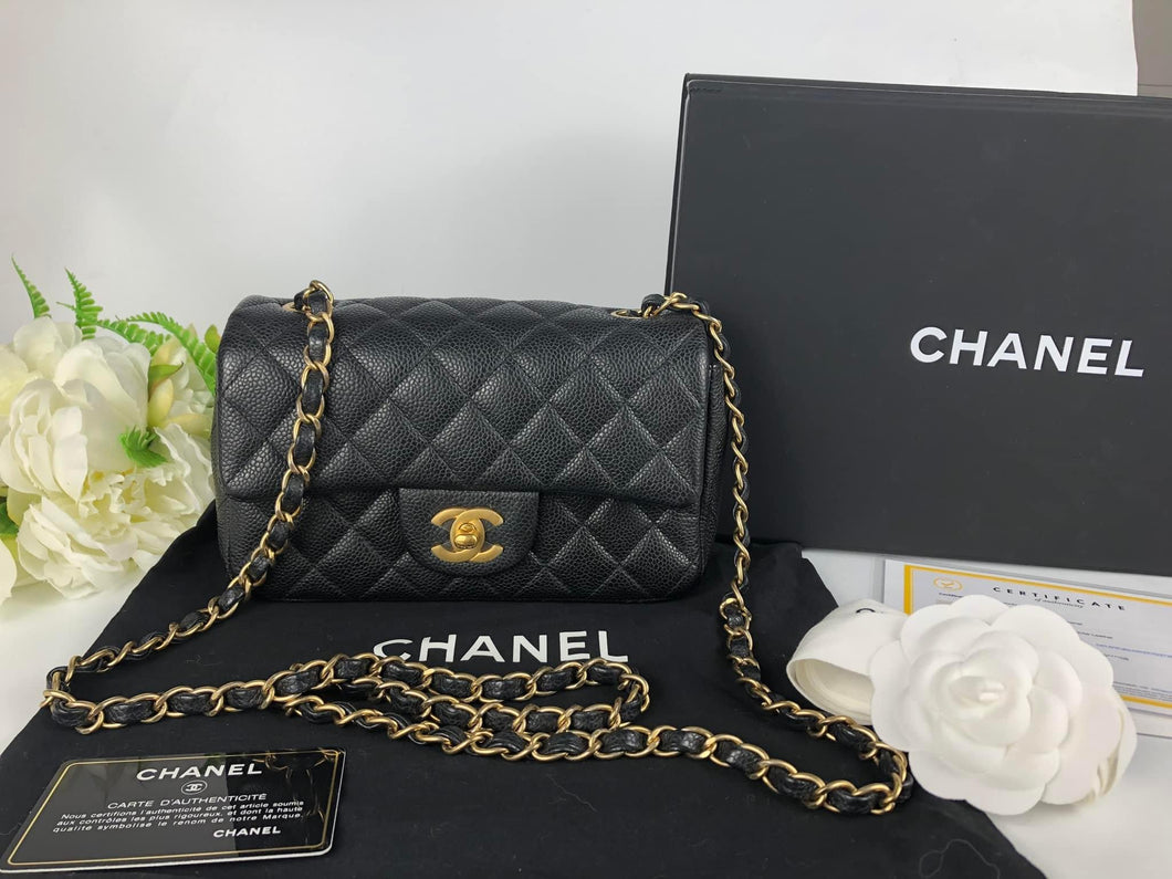 Chanel black caviar mini, gold hdw full set 20 series