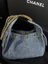 Load image into Gallery viewer, Chanel small blue suede 25 bag, gold hdw
