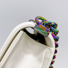 Load image into Gallery viewer, Chanel rare LED white medium boy bag with rainbow iridescent hdw
