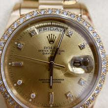 Load image into Gallery viewer, Rare Vintage Rolex Day-Date 18048 36mm 18K Yellow Gold Diamond Champagne Dial Watch
