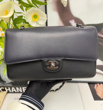 Load image into Gallery viewer, Chanel medium classic flap two tone black and blue with silver hdw.
