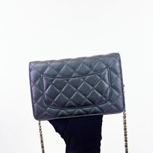 Load image into Gallery viewer, Chanel black iridescent caviar wallet on chain, woc with large CC logo
