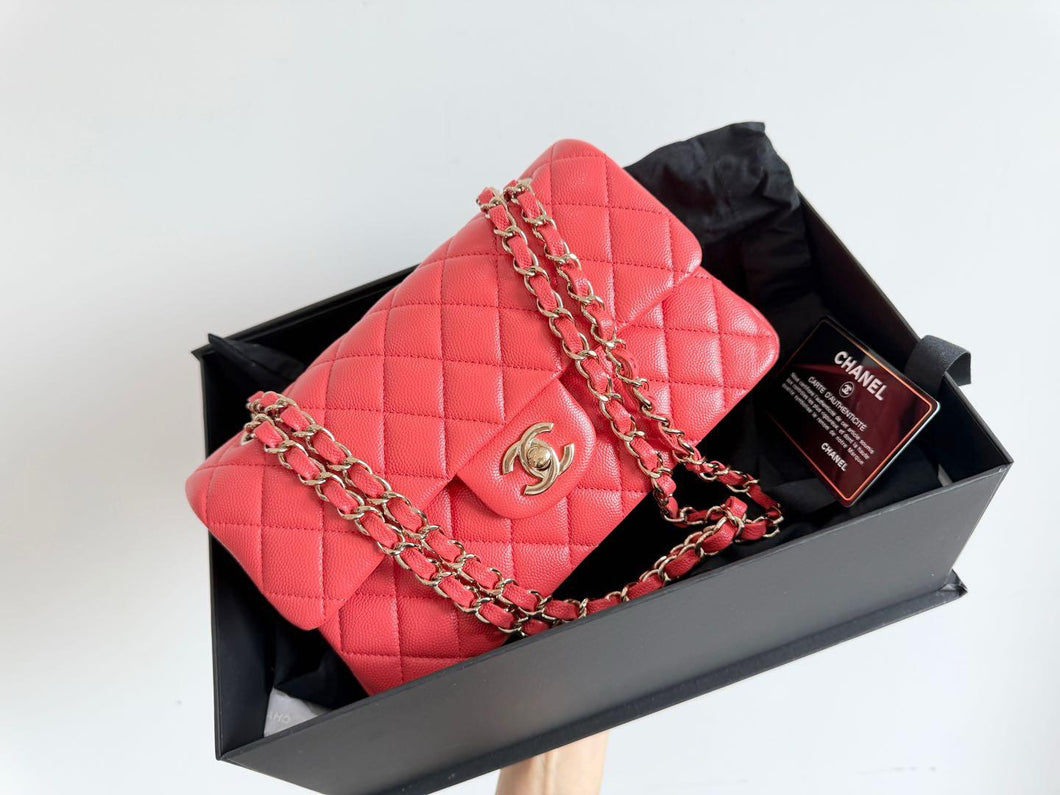 Chanel small pink caviar flap, gold hdw