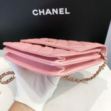 Load image into Gallery viewer, Chanel square pearl pink caviar woc (wallet on chain) gold hdw
