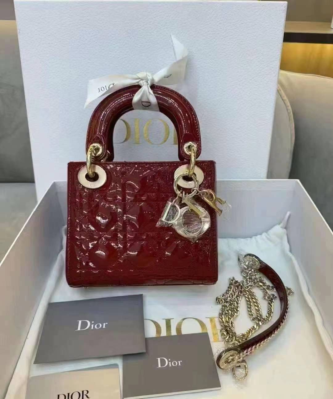 Lady dior mini burgundy sale