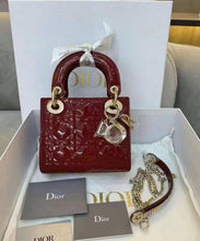 Load image into Gallery viewer, Lady Dior mini in cherry red patent Cannage calfskin, light gold hdw
