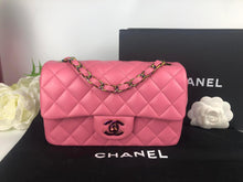 Load image into Gallery viewer, Chanel pink mini rectangular with yellow interior, rainbow hdw
