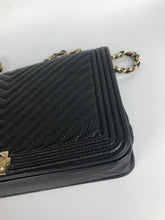 Load image into Gallery viewer, Chanel 24 series black caviar boy wallet on chain (woc), gold hdw
