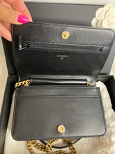 Load image into Gallery viewer, Chanel black caviar boy woc (wallet on chain) with aged gold hdw
