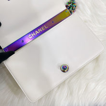 Load image into Gallery viewer, Chanel rare LED white medium boy bag with rainbow iridescent hdw

