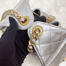 Load image into Gallery viewer, Chanel 25 small in silver caviar, aged gold hdw
