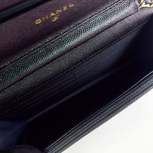 Load image into Gallery viewer, Chanel black iridescent caviar wallet on chain, woc with large CC logo
