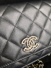 Load image into Gallery viewer, Chanel 22s black caviar crystal CC woc, wallet on chain
