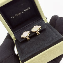 Load image into Gallery viewer, Van Cleef &amp; (VCA) white mother of pearl 18k gold vintage Alhambra earrings
