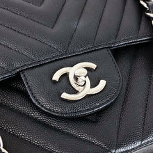 Load image into Gallery viewer, Chanel black caviar chevron jumbo, silver hdw
