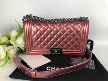 Load image into Gallery viewer, Chanel old medium pink patent boy bag, ruthenium hdw
