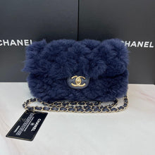 Load image into Gallery viewer, Chanel blue shearling small flap with gold hdw
