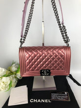 Load image into Gallery viewer, Chanel old medium pink patent boy bag, ruthenium hdw
