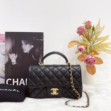 Load image into Gallery viewer, Chanel black mini lambskin, 20cm with top handle and gold hdw
