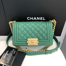 Load image into Gallery viewer, Chanel small green caviar boy, gold hdw
