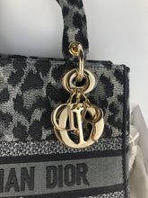 Load image into Gallery viewer, Christian Dior Grey and Black Leopard Pattern Mizza Embroidery Medium Lady D-Lite Bag Pale Gold Hardware
