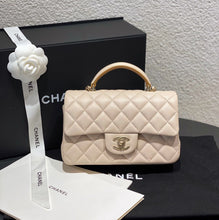 Load image into Gallery viewer, Chanel Ivory / caramel mini top handle lambskin, light gold hdw
