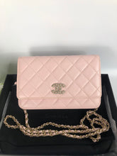 Load image into Gallery viewer, Chanel light pink caviar crystal cc woc, light gold hdw

