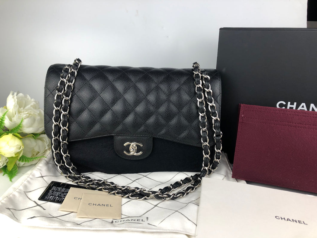 Chanel 26 series black caviar jumbo, silver hdw Giftable